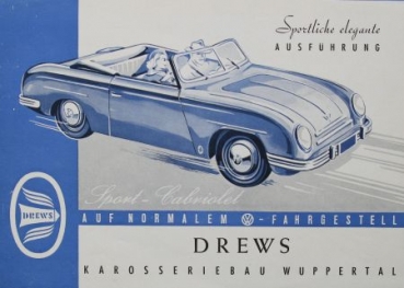 Drews Volkswagen Sport-Cabriolet Modellprogramm 1949 Automobilprospekt (7149)